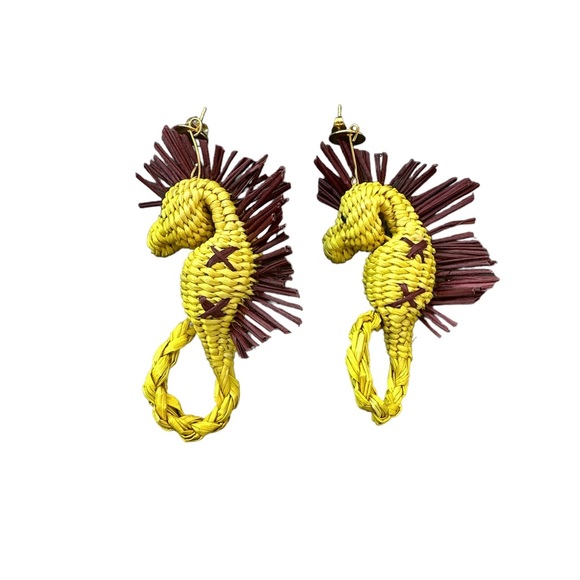 Large Texture Boho Statement Colombian Iraca Earrings - Picture 2 of 7